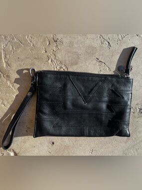 Lucky Brand Black Leather Wristlet Clutch - Sleek Minimal Design